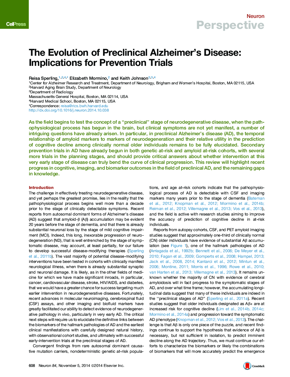 The Evolution of Preclinical Alzheimer’s Disease: Implications for Prevention Trials