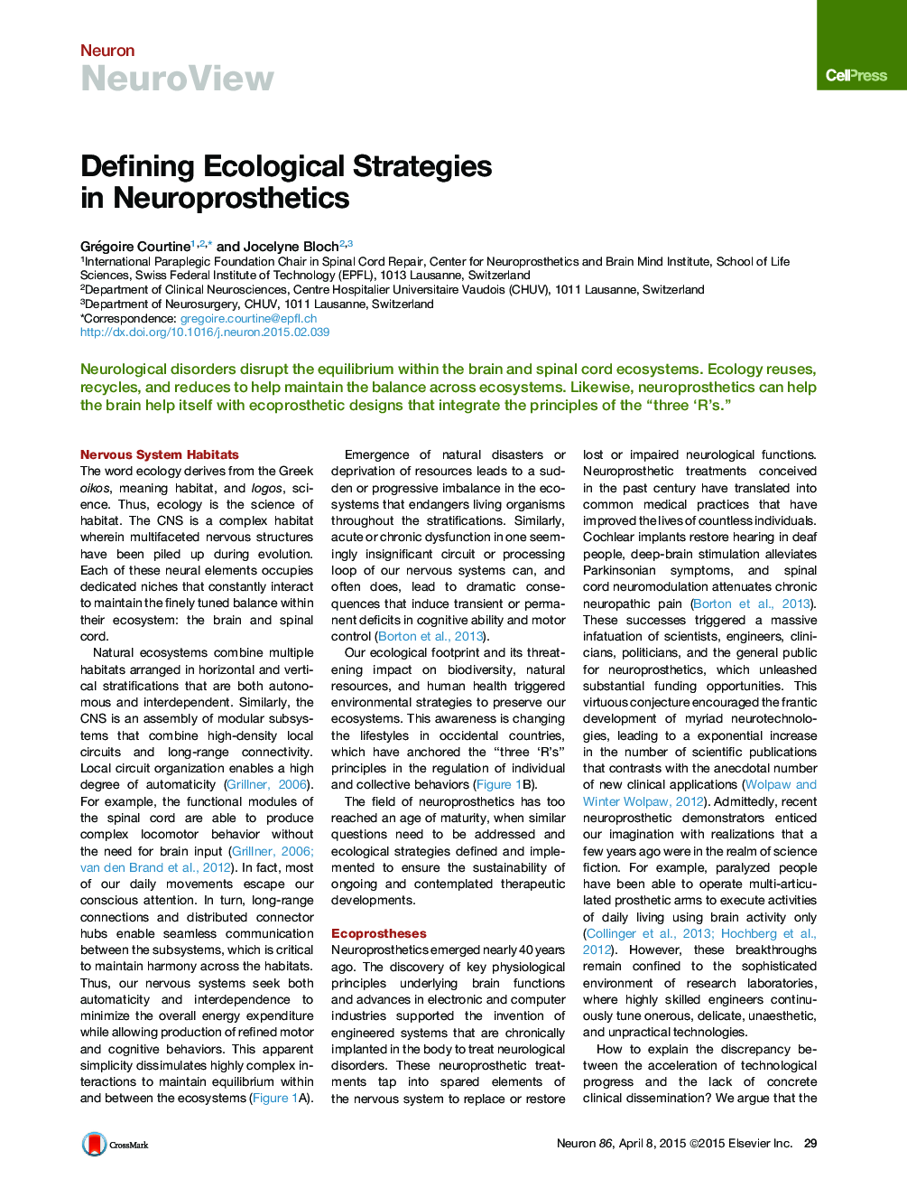 Defining Ecological Strategies in Neuroprosthetics