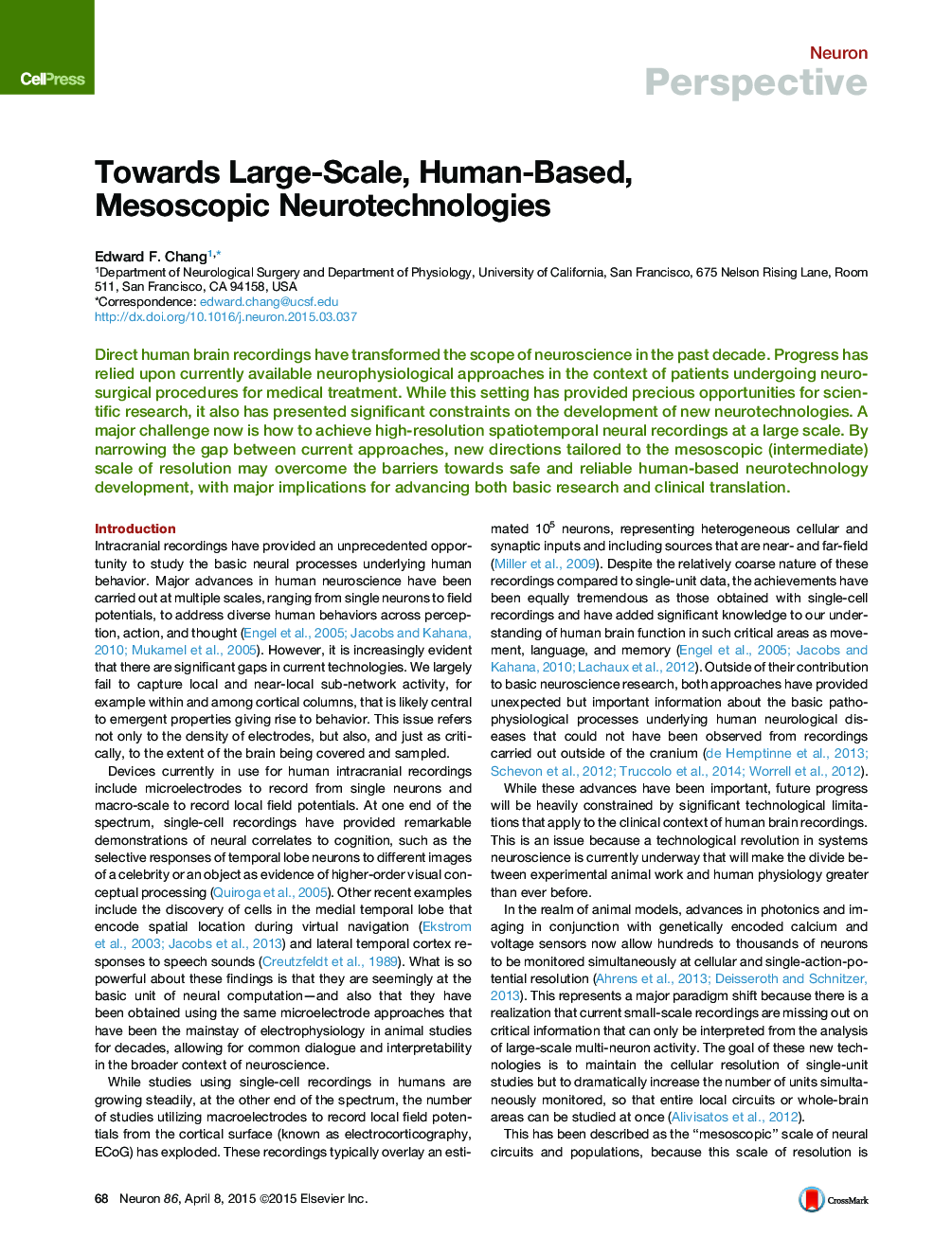 Towards Large-Scale, Human-Based, Mesoscopic Neurotechnologies