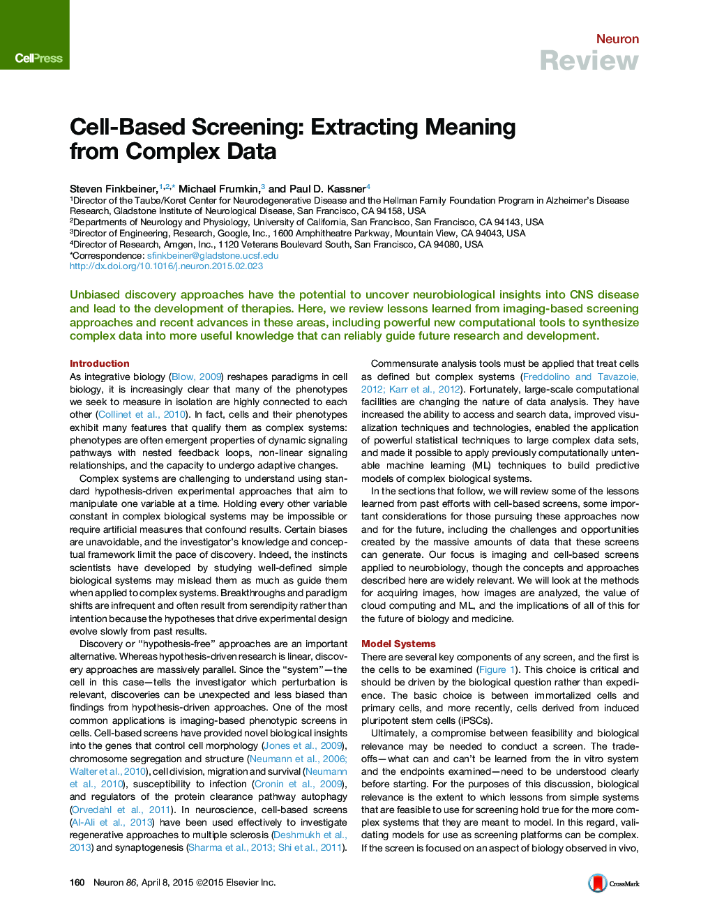 Cell-Based Screening: Extracting Meaning from Complex Data
