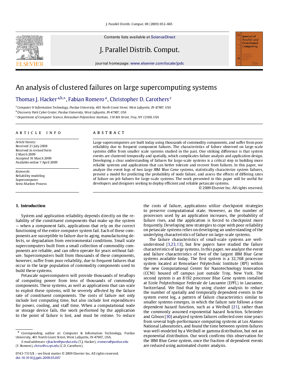 An analysis of clustered failures on large supercomputing systems