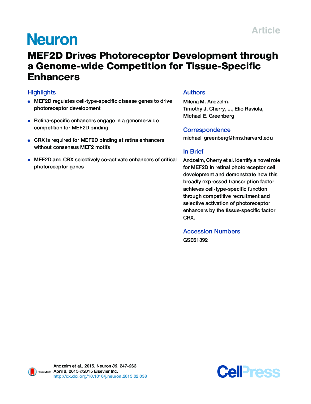 MEF2D Drives Photoreceptor Development through a Genome-wide Competition for Tissue-Specific Enhancers