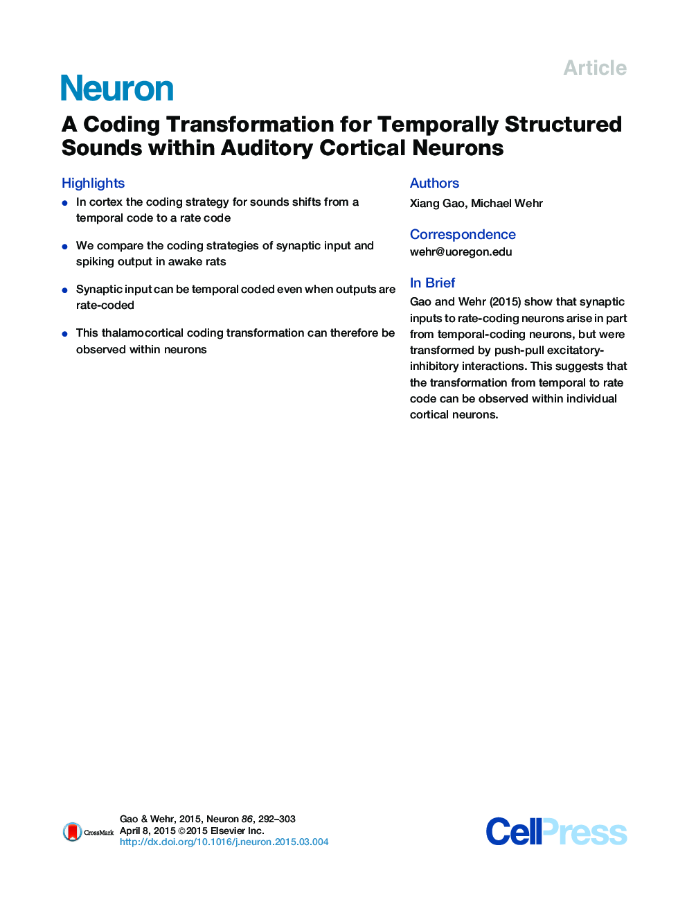 A Coding Transformation for Temporally Structured Sounds within Auditory Cortical Neurons