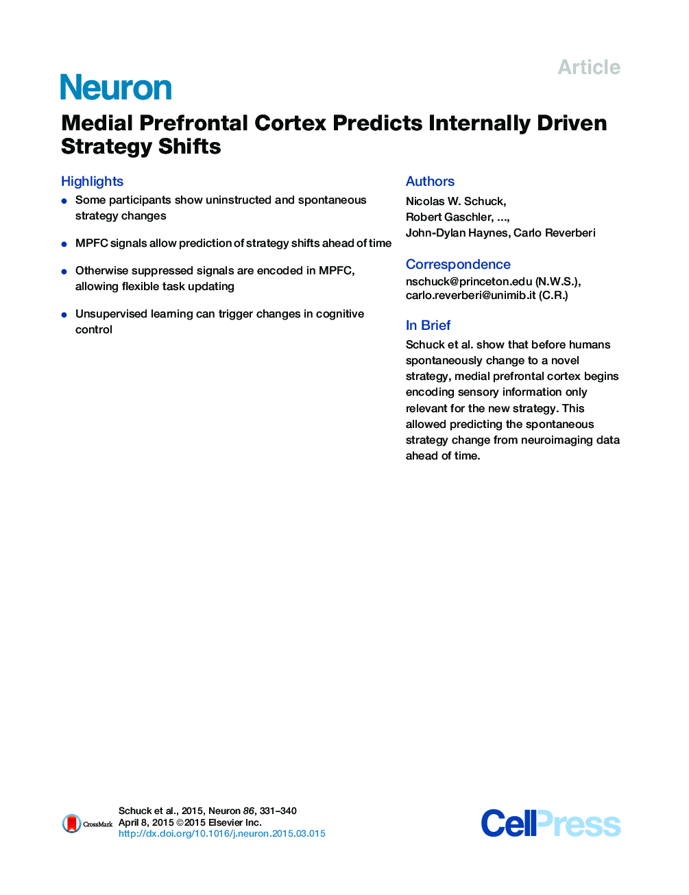 Medial Prefrontal Cortex Predicts Internally Driven Strategy Shifts