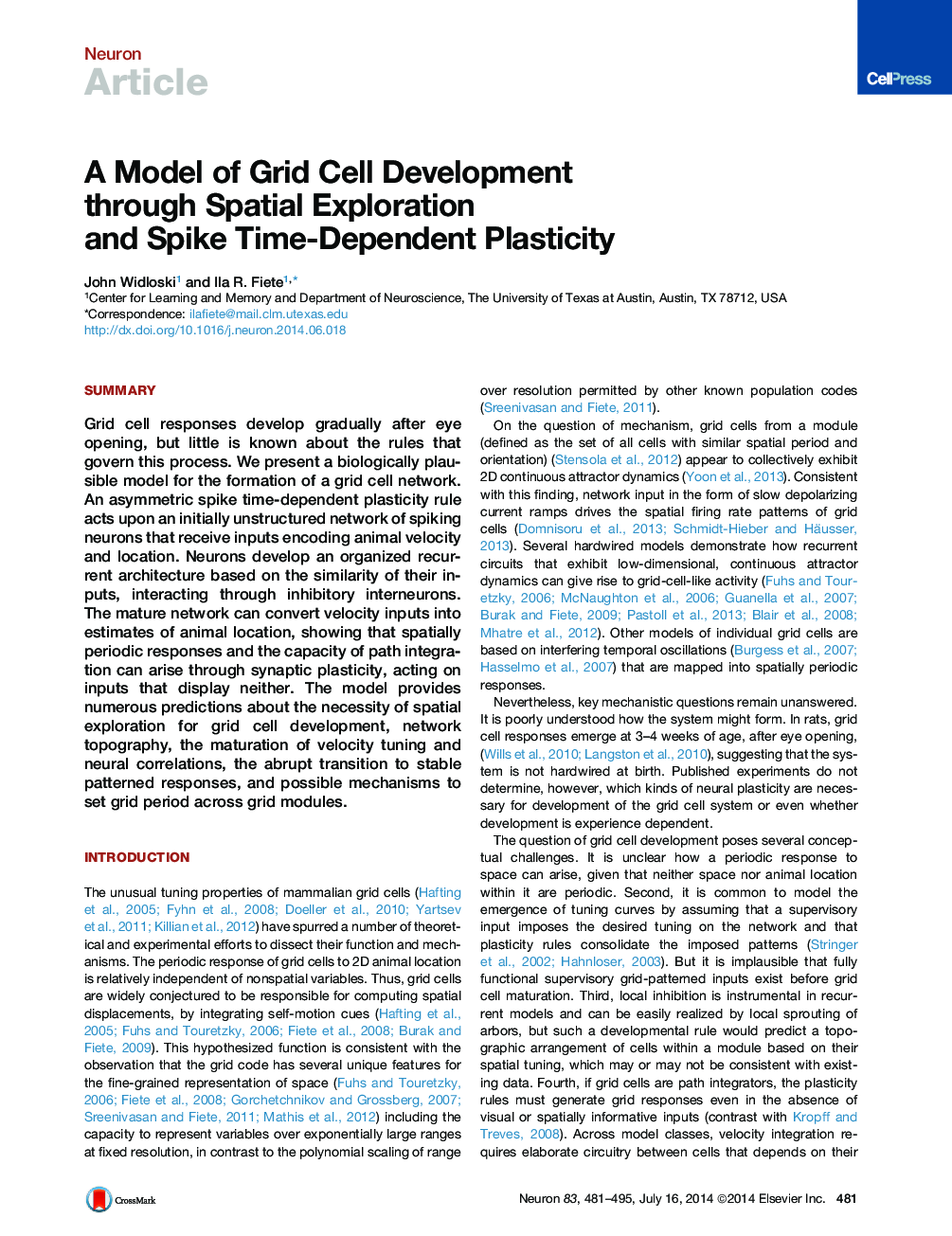 A Model of Grid Cell Development through Spatial Exploration and Spike Time-Dependent Plasticity