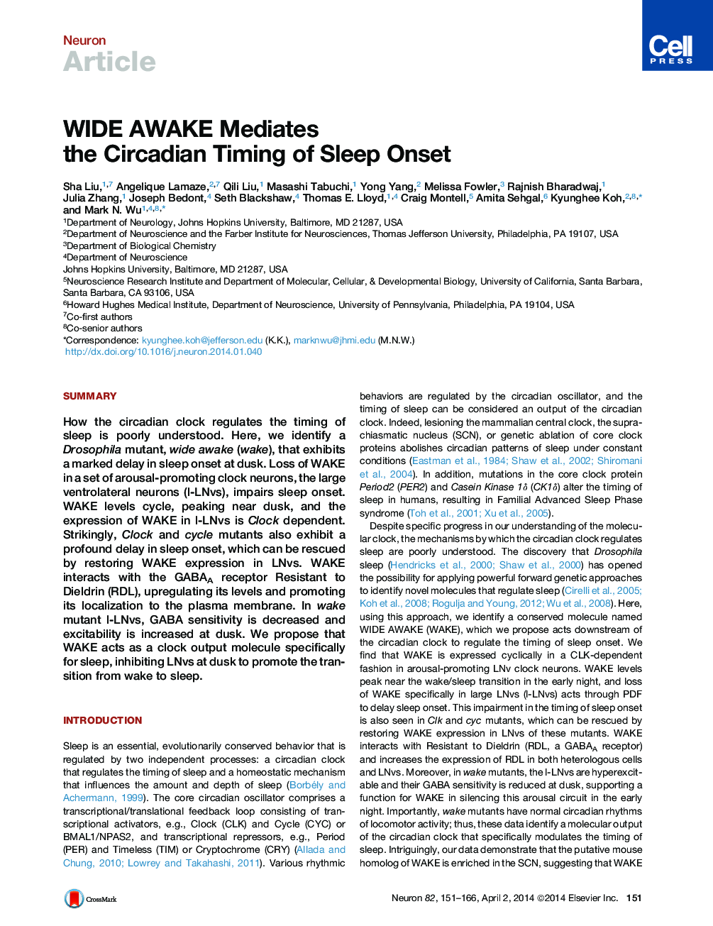 WIDE AWAKE Mediates the Circadian Timing of Sleep Onset