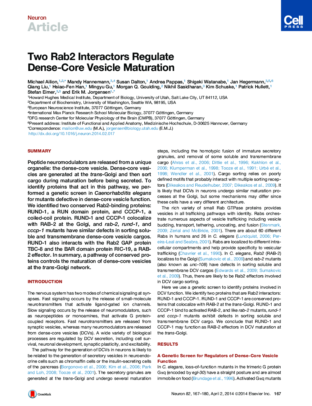 Two Rab2 Interactors Regulate Dense-Core Vesicle Maturation