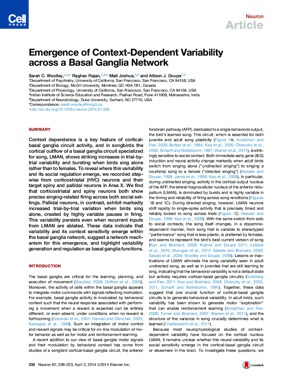 Emergence of Context-Dependent Variability across a Basal Ganglia Network