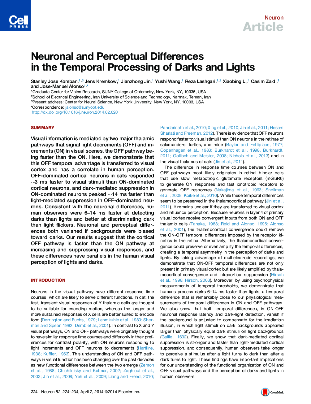 Neuronal and Perceptual Differences in the Temporal Processing of Darks and Lights