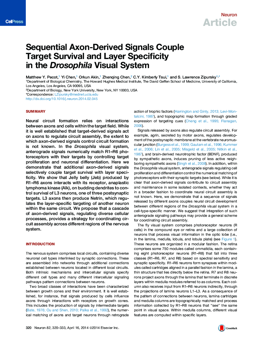 Sequential Axon-Derived Signals Couple Target Survival and Layer Specificity in the Drosophila Visual System