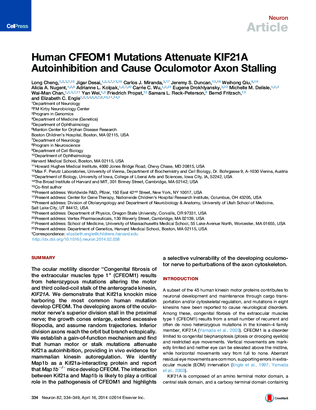 Human CFEOM1 Mutations Attenuate KIF21A Autoinhibition and Cause Oculomotor Axon Stalling