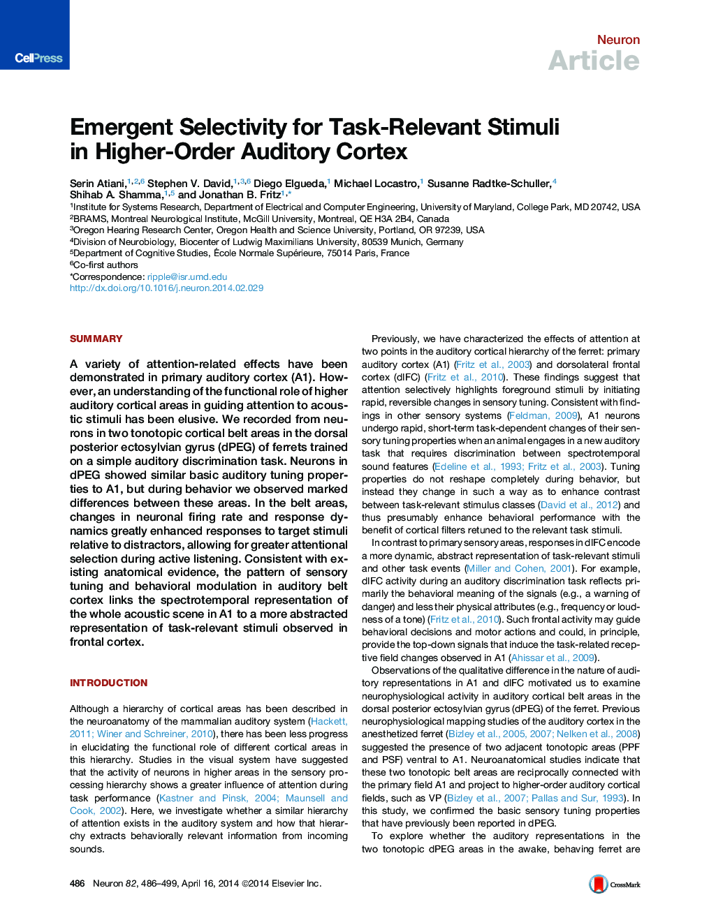 Emergent Selectivity for Task-Relevant Stimuli in Higher-Order Auditory Cortex