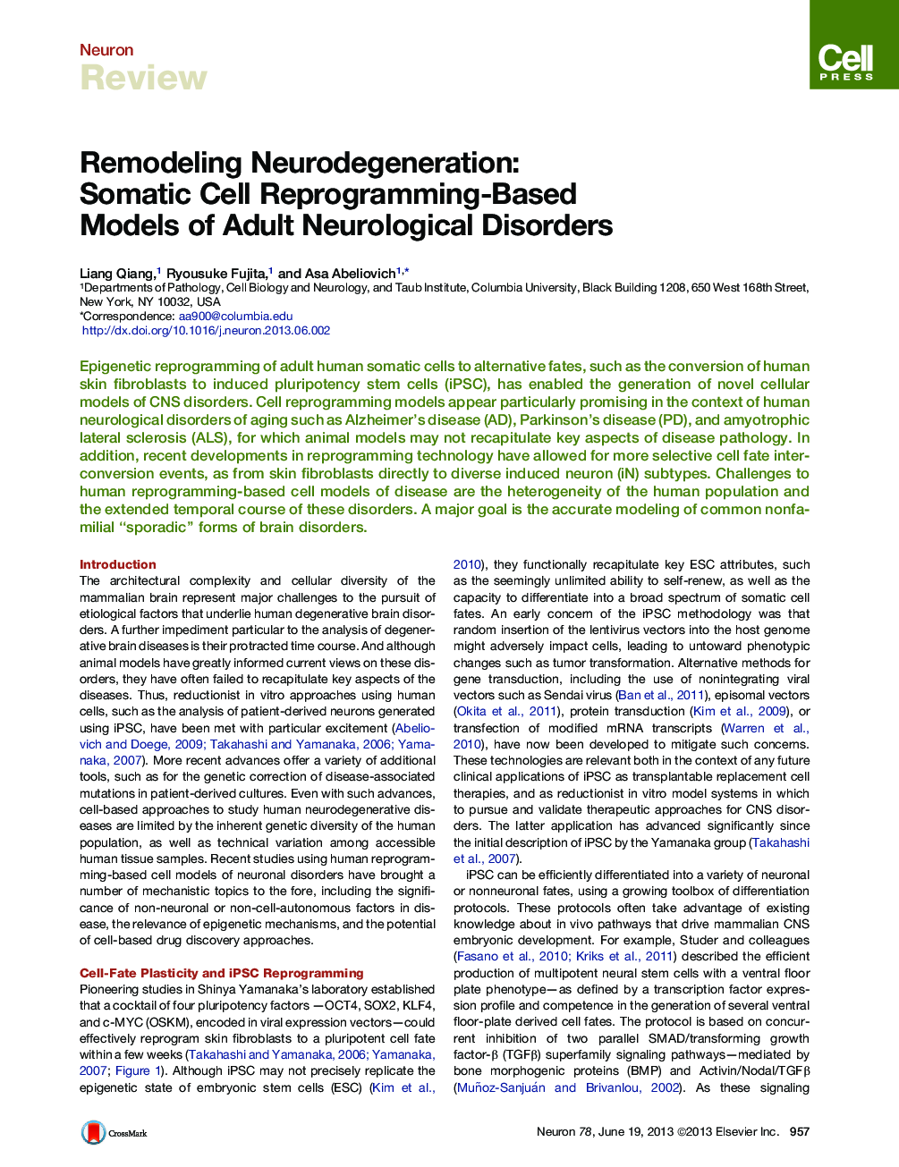 Remodeling Neurodegeneration: Somatic Cell Reprogramming-Based Models of Adult Neurological Disorders