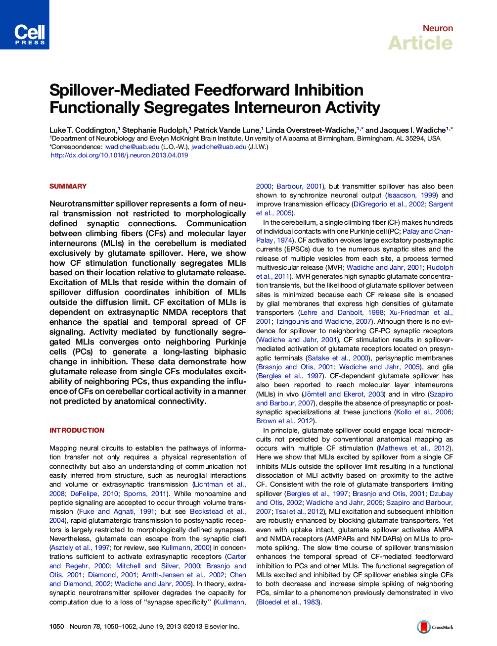 Spillover-Mediated Feedforward Inhibition Functionally Segregates Interneuron Activity