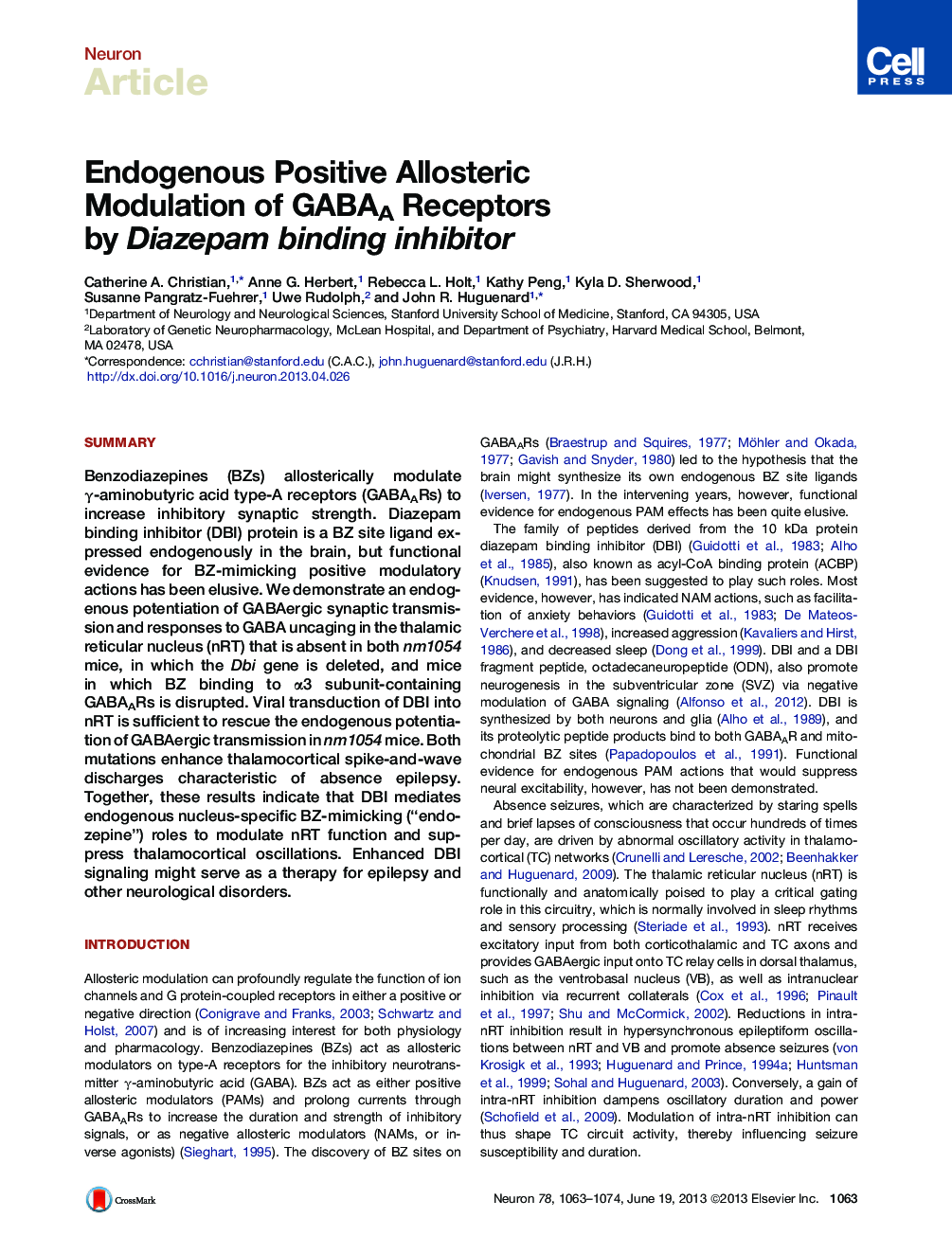 Endogenous Positive Allosteric Modulation of GABAA Receptors by Diazepam binding inhibitor