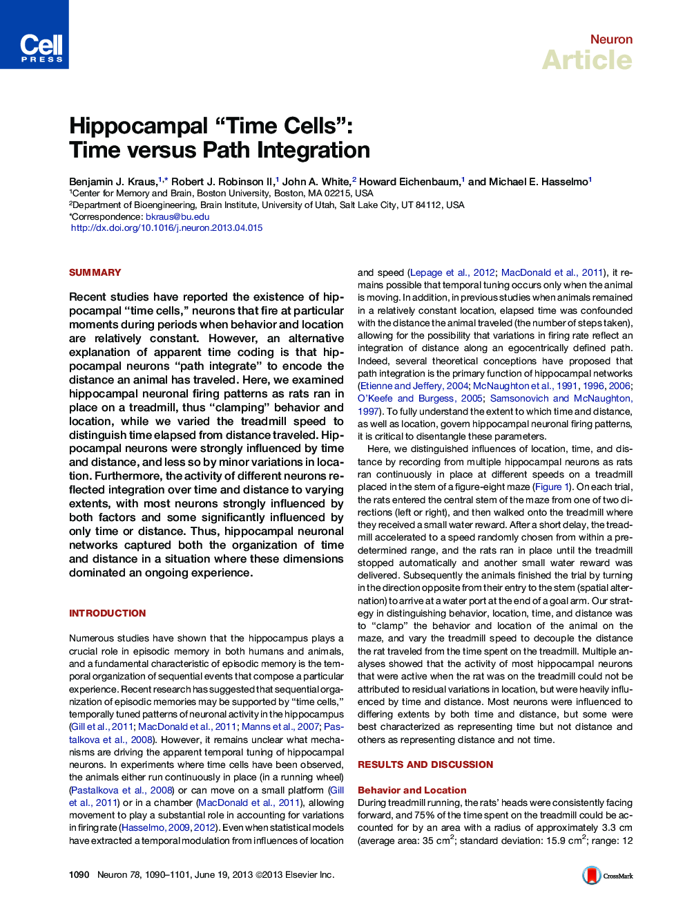 Hippocampal “Time Cells”: Time versus Path Integration