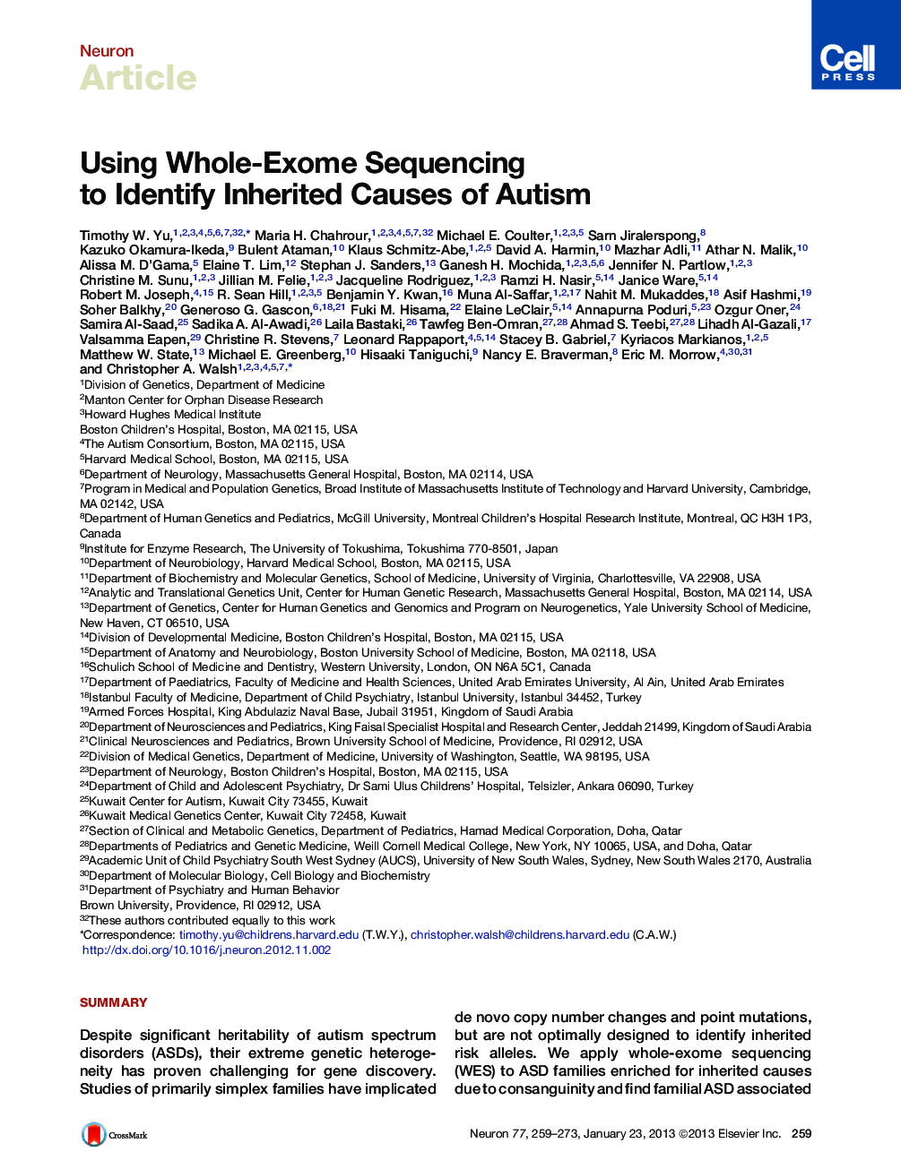 Using Whole-Exome Sequencing to Identify Inherited Causes of Autism