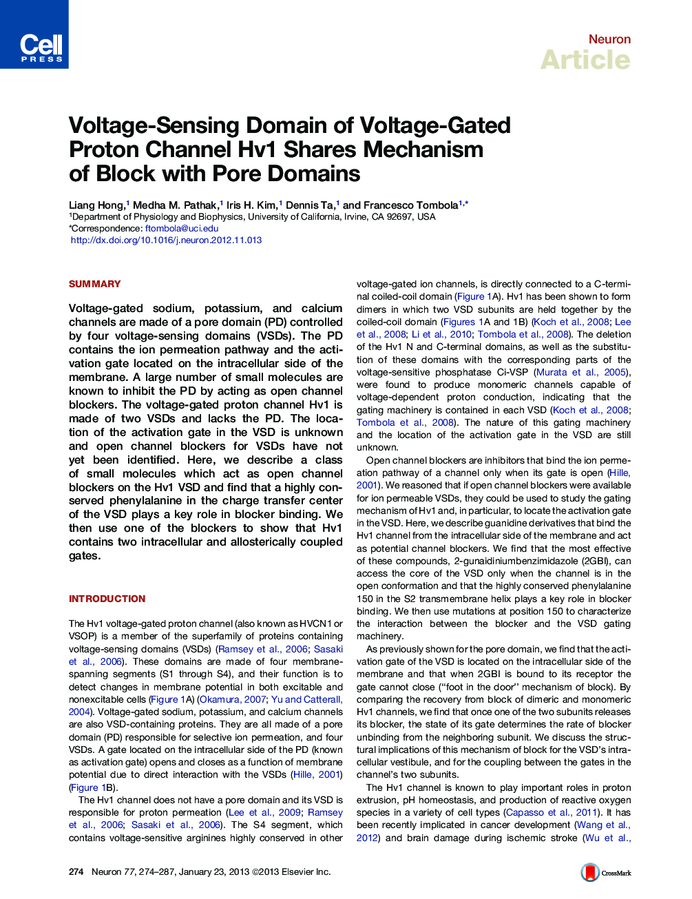 Voltage-Sensing Domain of Voltage-Gated Proton Channel Hv1 Shares Mechanism of Block with Pore Domains
