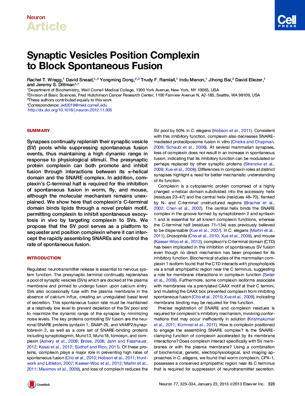 Synaptic Vesicles Position Complexin to Block Spontaneous Fusion