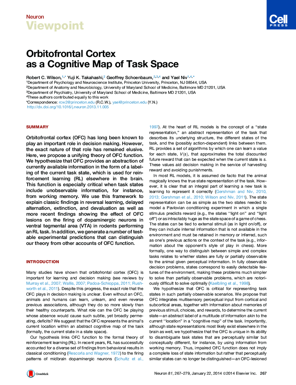 Orbitofrontal Cortex as a Cognitive Map of Task Space