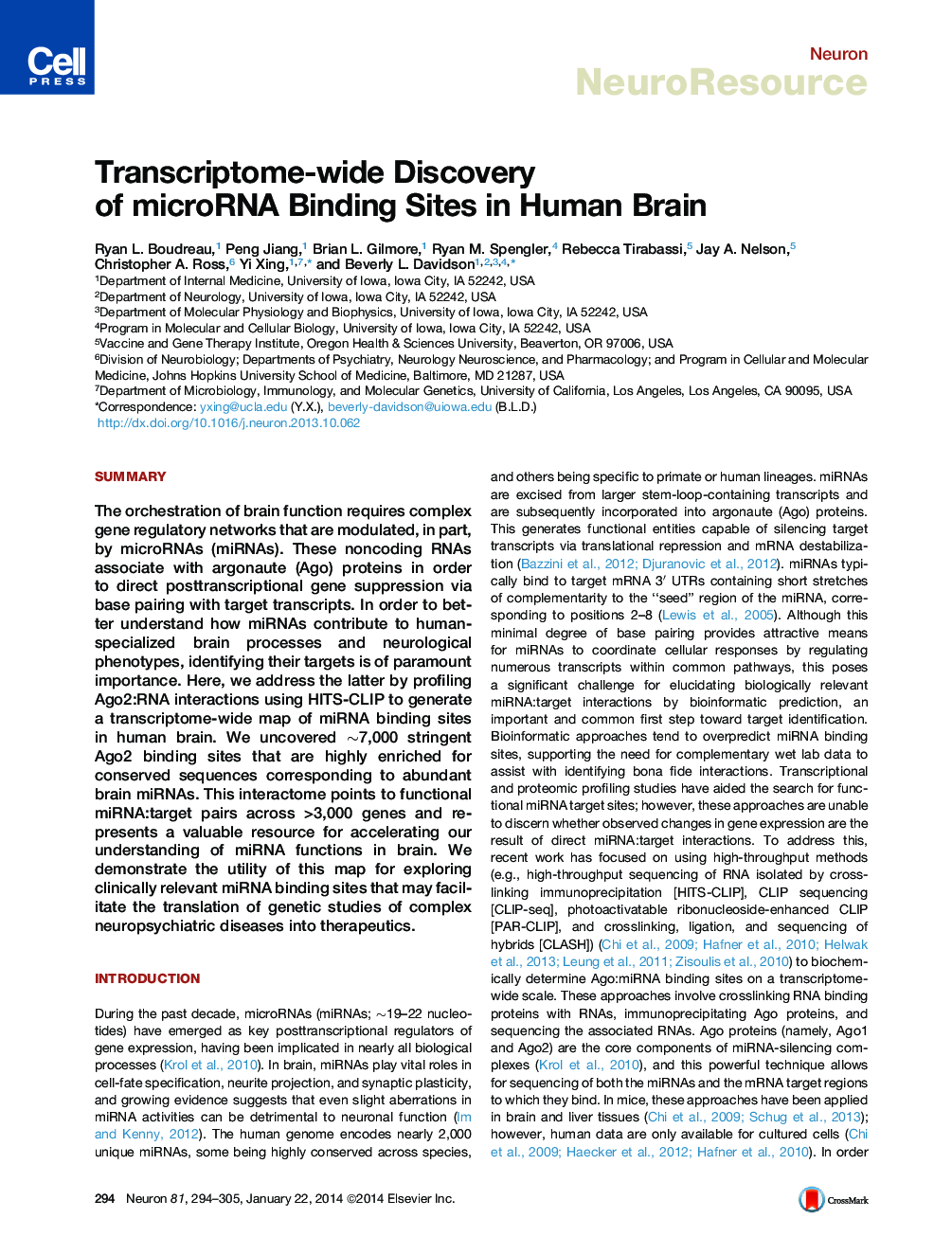 Transcriptome-wide Discovery of microRNA Binding Sites in Human Brain