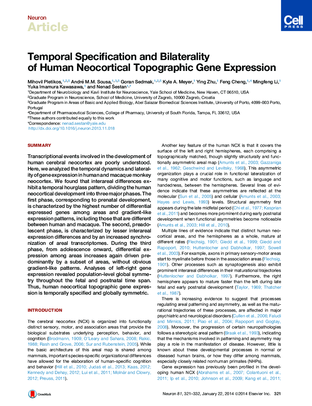 Temporal Specification and Bilaterality of Human Neocortical Topographic Gene Expression