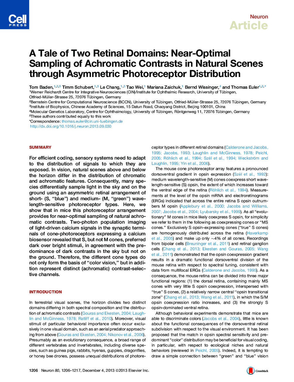 A Tale of Two Retinal Domains: Near-Optimal Sampling of Achromatic Contrasts in Natural Scenes through Asymmetric Photoreceptor Distribution