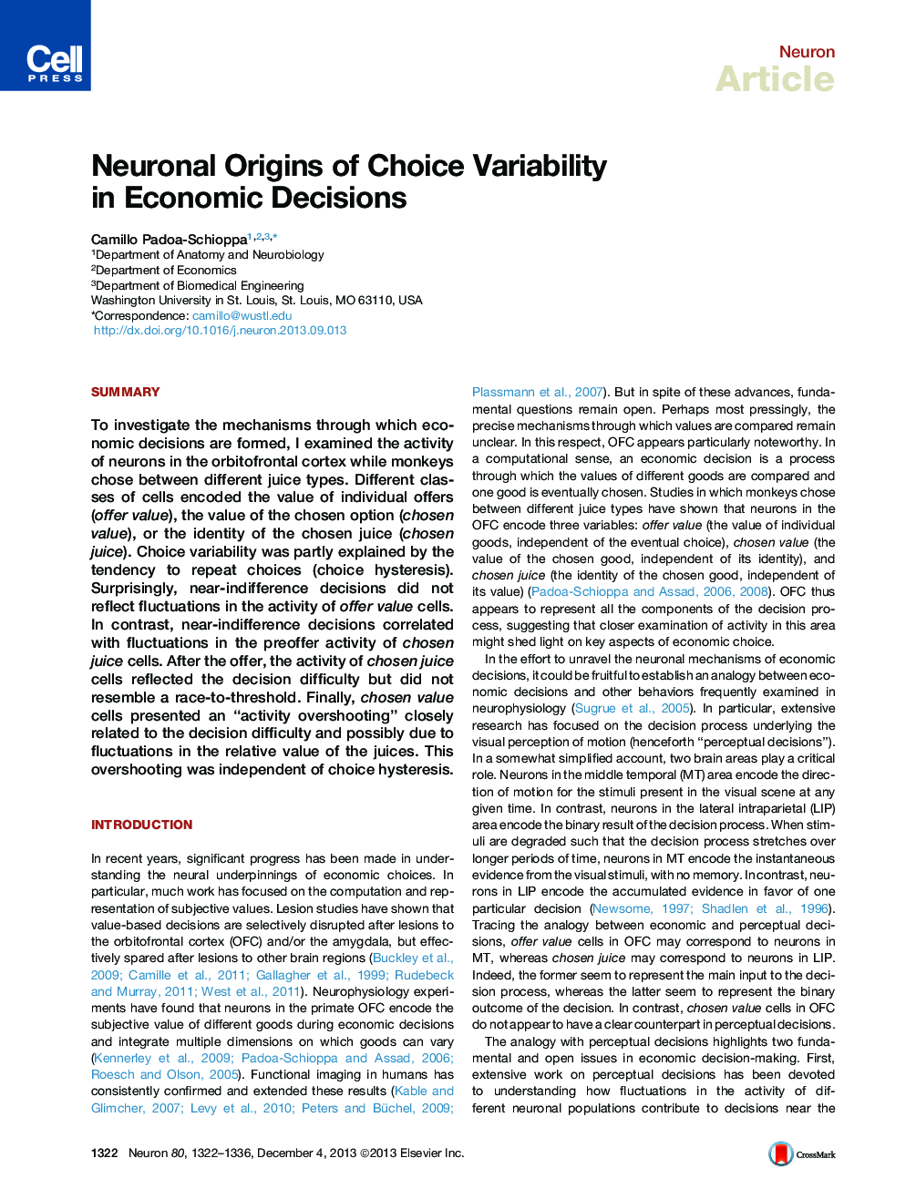 Neuronal Origins of Choice Variability in Economic Decisions