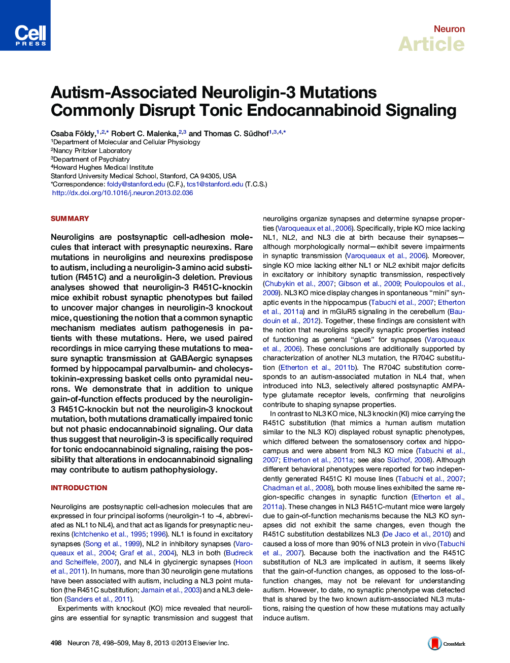 Autism-Associated Neuroligin-3 Mutations Commonly Disrupt Tonic Endocannabinoid Signaling
