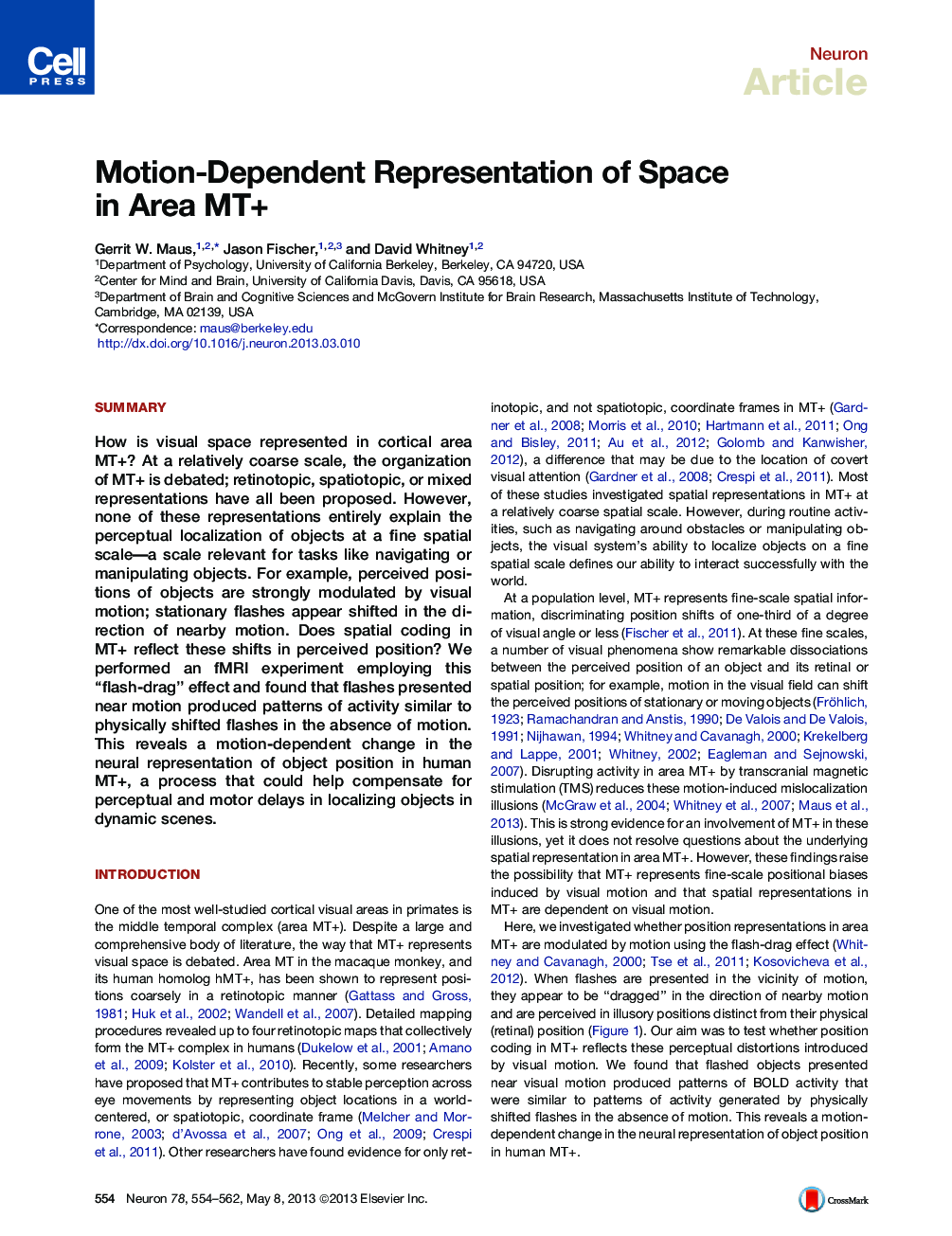 Motion-Dependent Representation of Space in Area MT+