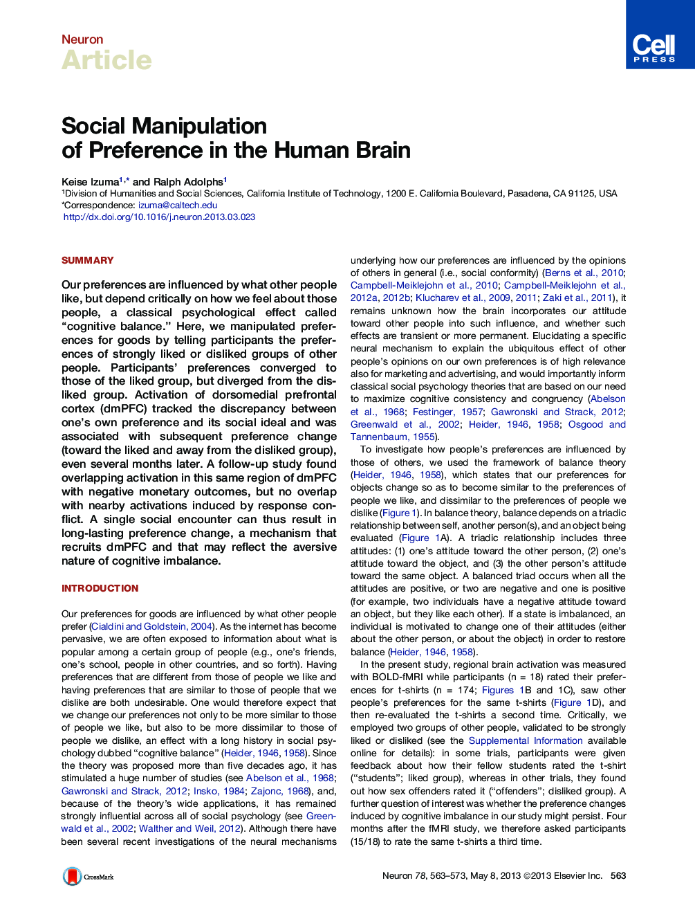 Social Manipulation of Preference in the Human Brain