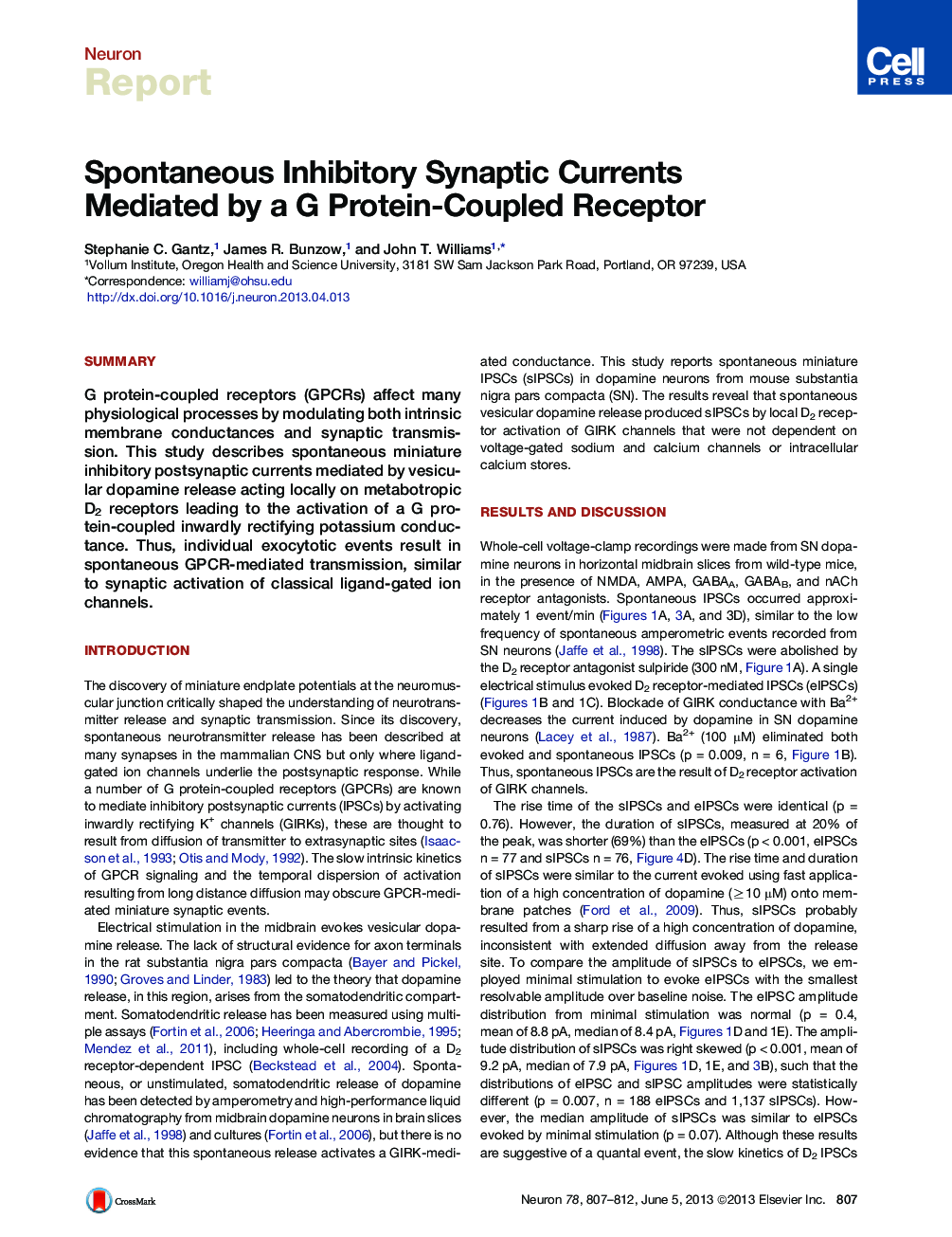 Spontaneous Inhibitory Synaptic Currents Mediated by a G Protein-Coupled Receptor
