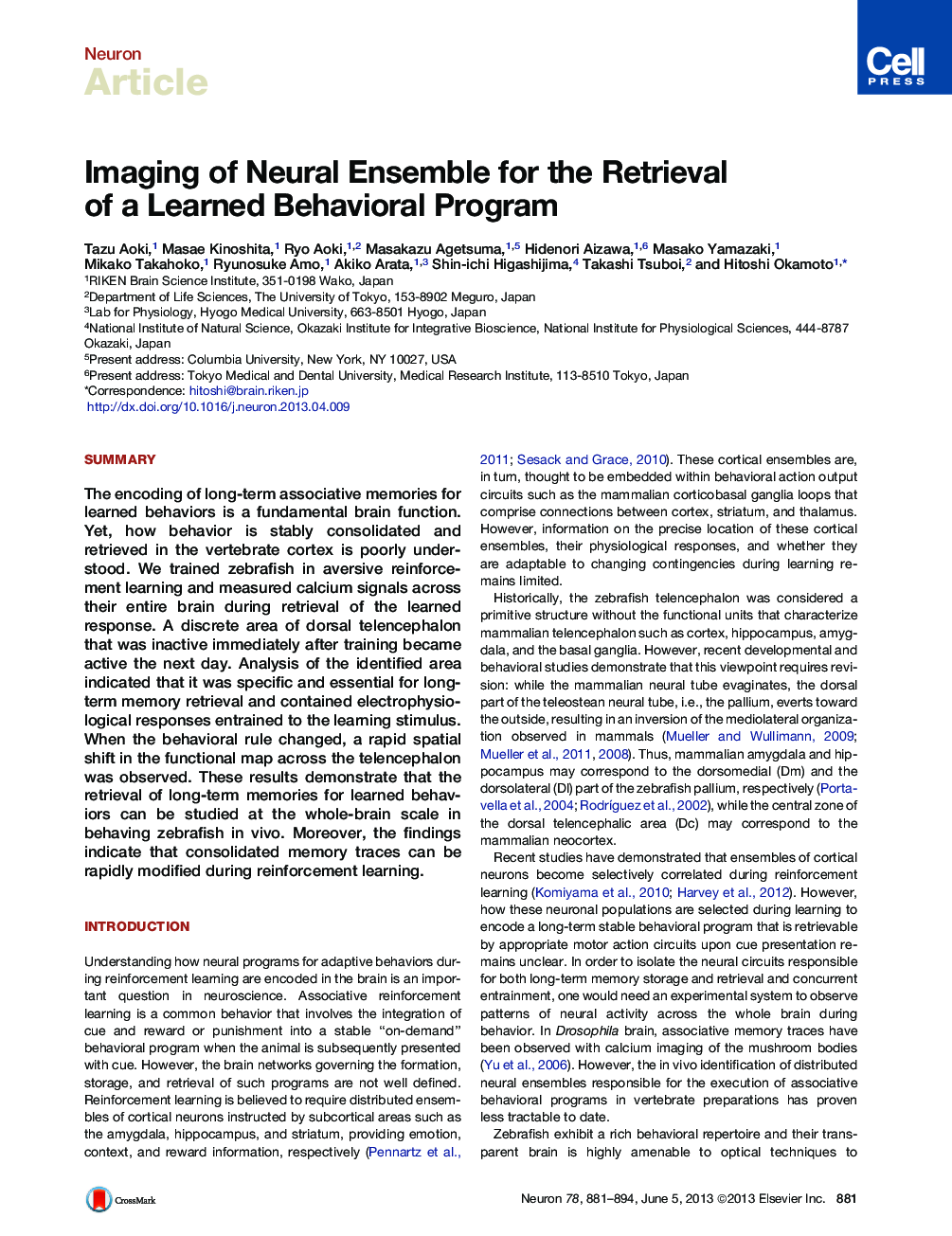 Imaging of Neural Ensemble for the Retrieval of a Learned Behavioral Program