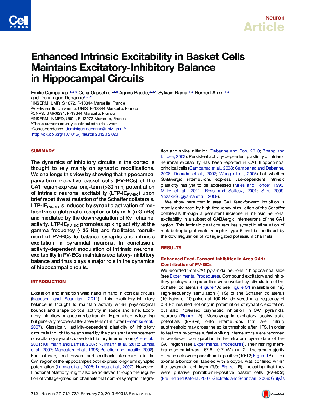 Enhanced Intrinsic Excitability in Basket Cells Maintains Excitatory-Inhibitory Balance in Hippocampal Circuits