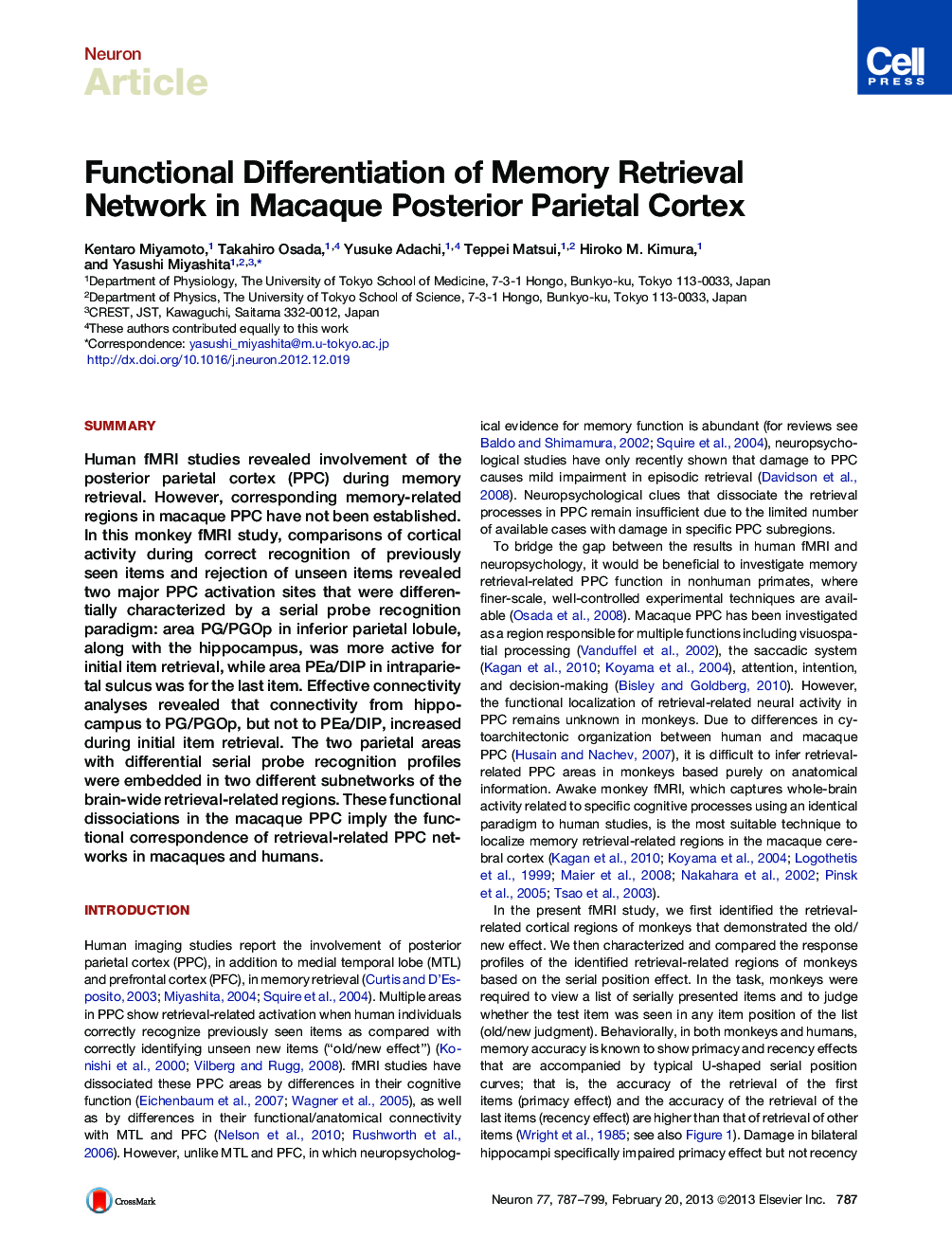 Functional Differentiation of Memory Retrieval Network in Macaque Posterior Parietal Cortex