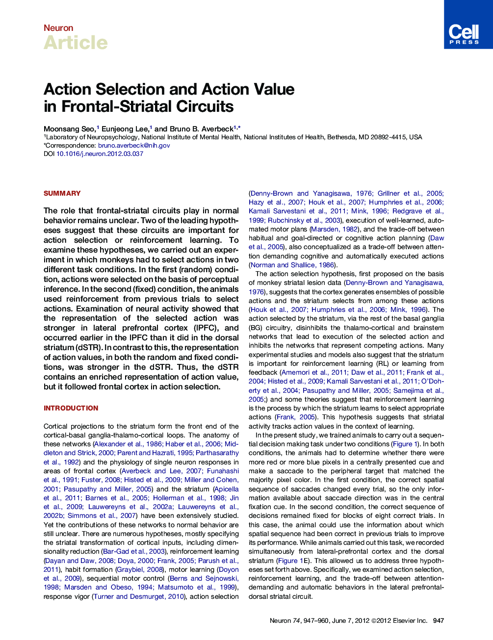 Action Selection and Action Value in Frontal-Striatal Circuits