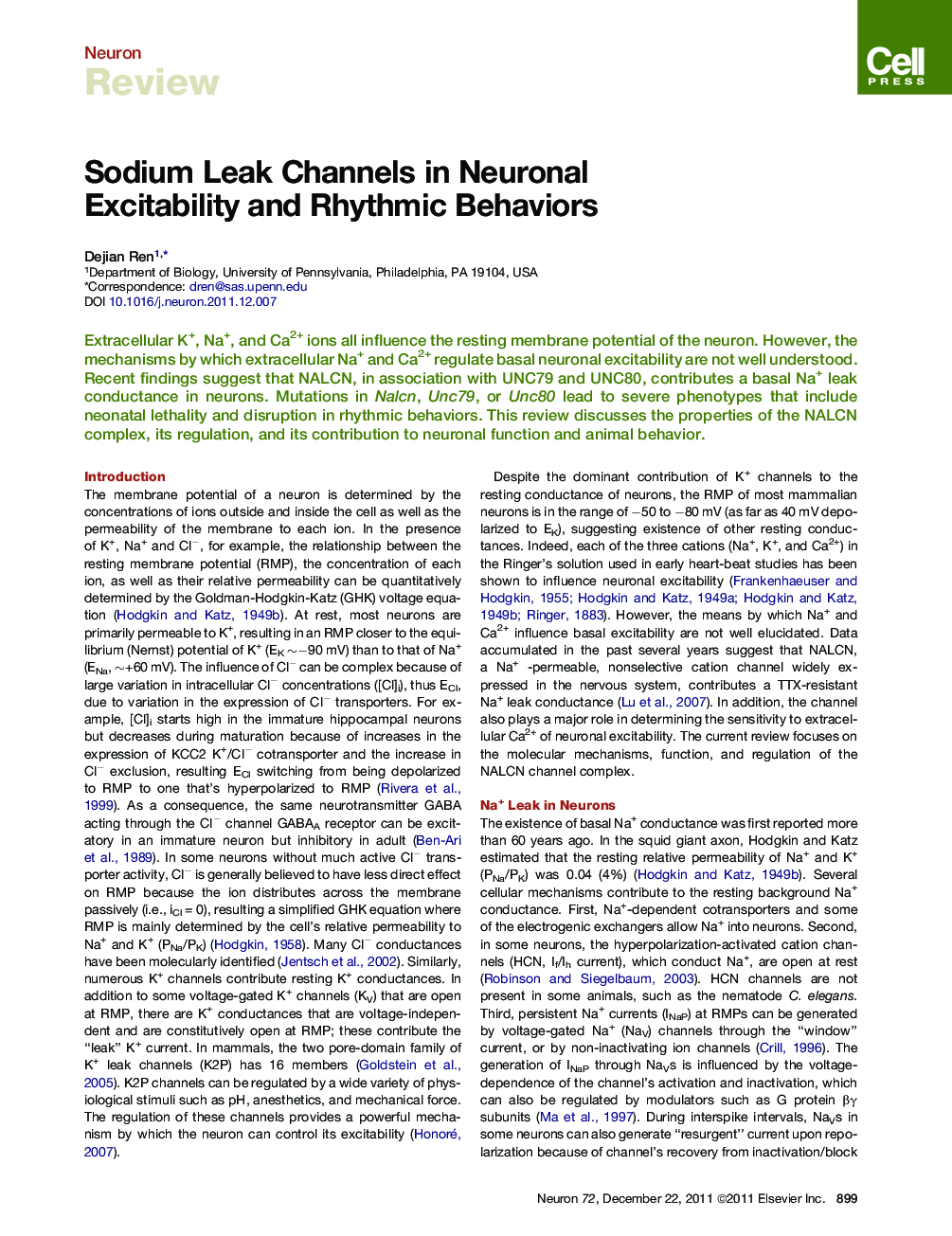 Sodium Leak Channels in Neuronal Excitability and Rhythmic Behaviors