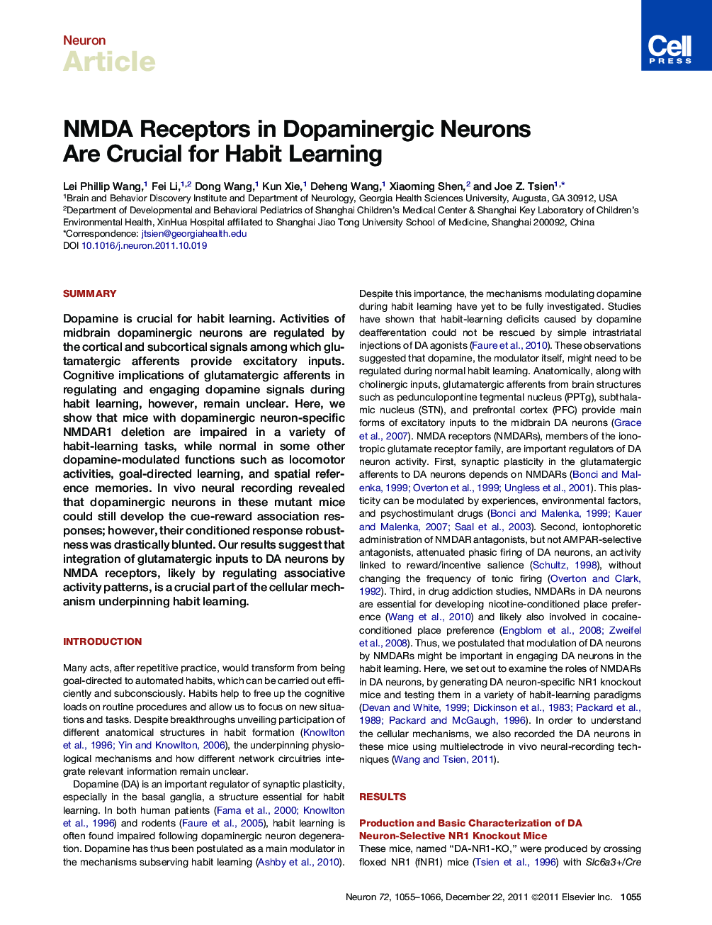 NMDA Receptors in Dopaminergic Neurons Are Crucial for Habit Learning