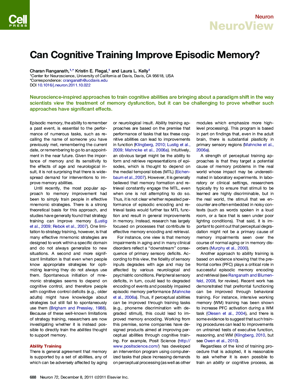 Can Cognitive Training Improve Episodic Memory?