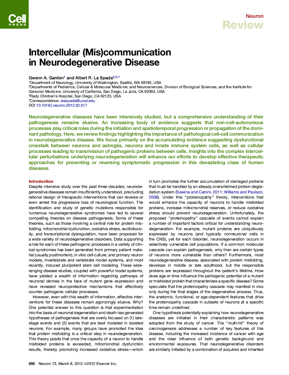 Intercellular (Mis)communication in Neurodegenerative Disease