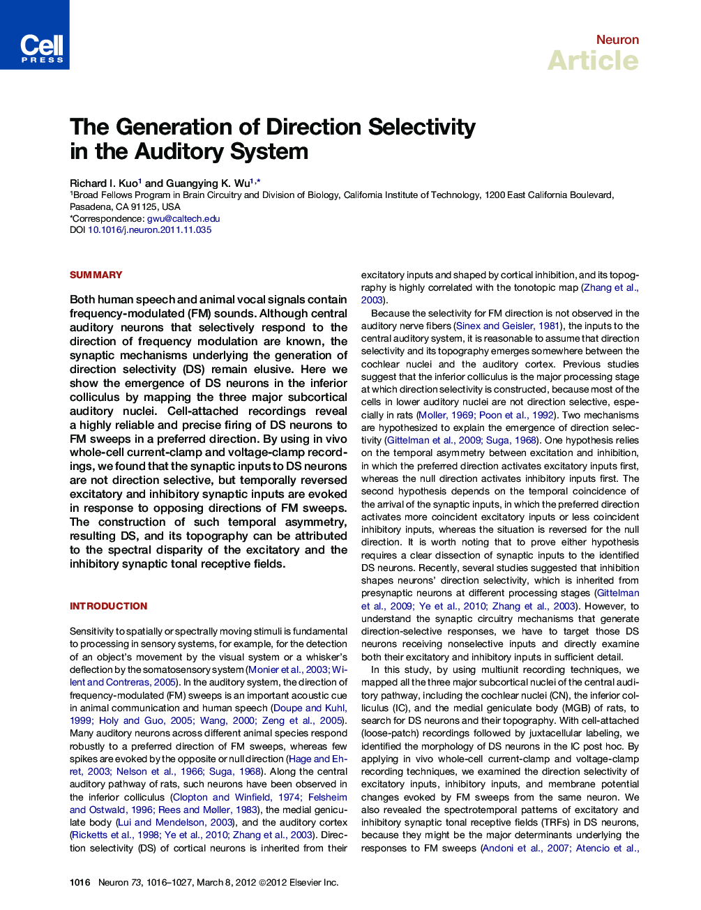 The Generation of Direction Selectivity in the Auditory System