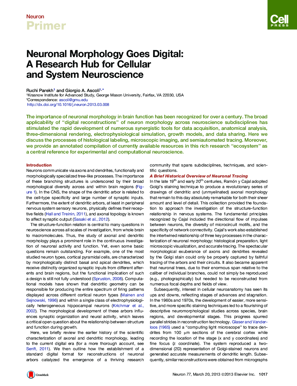 Neuronal Morphology Goes Digital: A Research Hub for Cellular and System Neuroscience