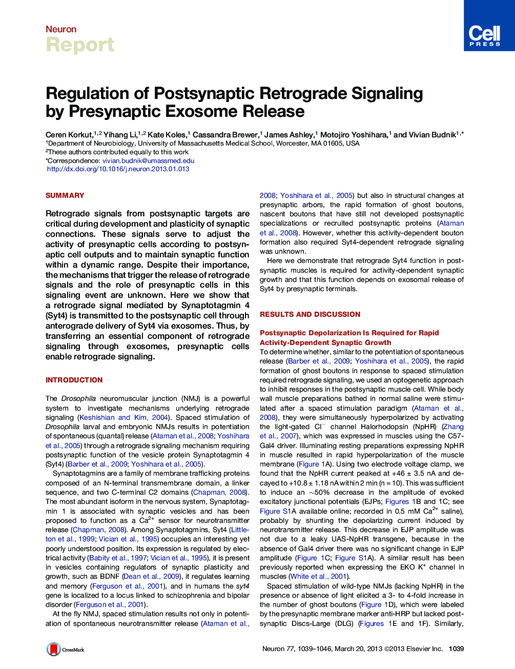 Regulation of Postsynaptic Retrograde Signaling by Presynaptic Exosome Release