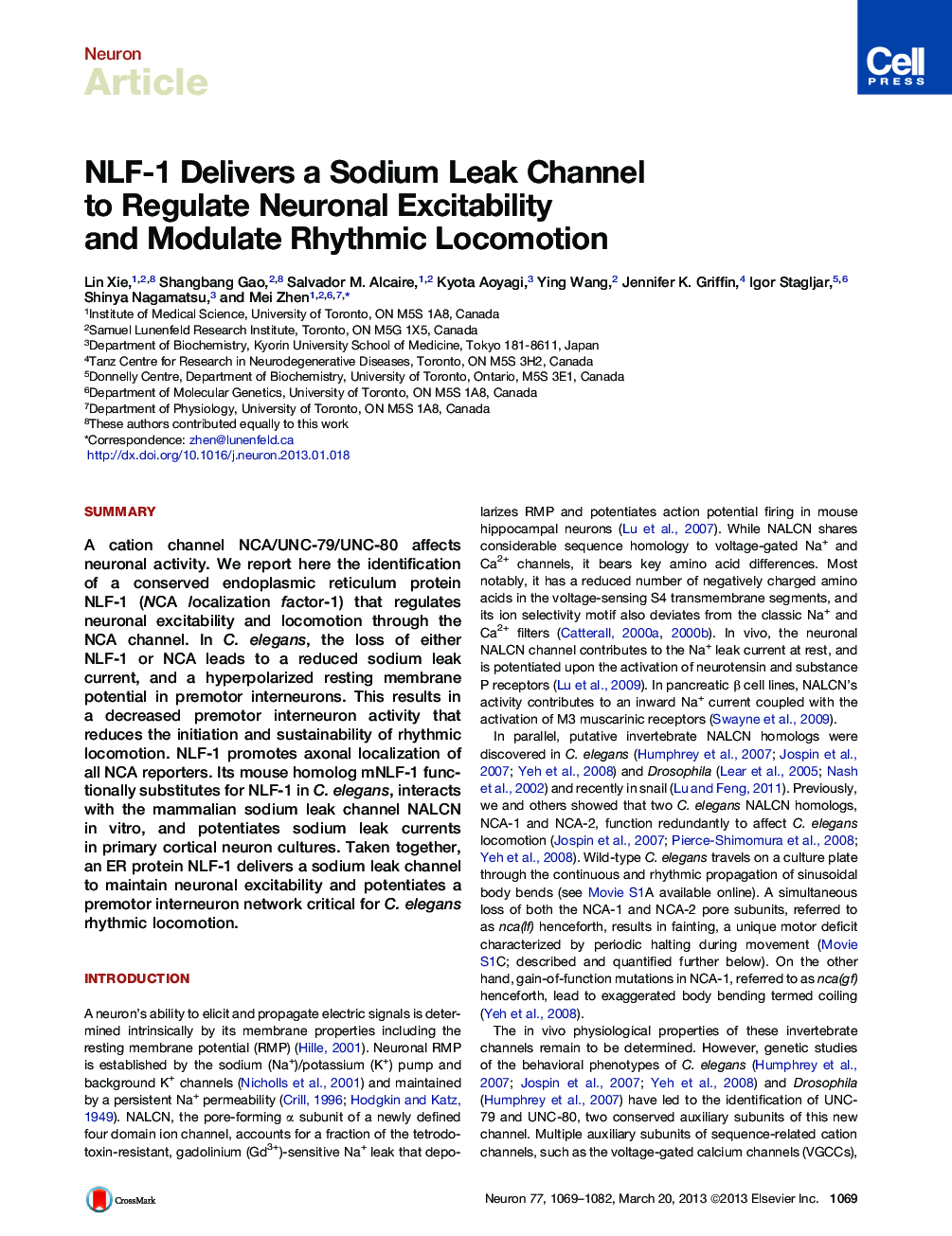 NLF-1 Delivers a Sodium Leak Channel to Regulate Neuronal Excitability and Modulate Rhythmic Locomotion