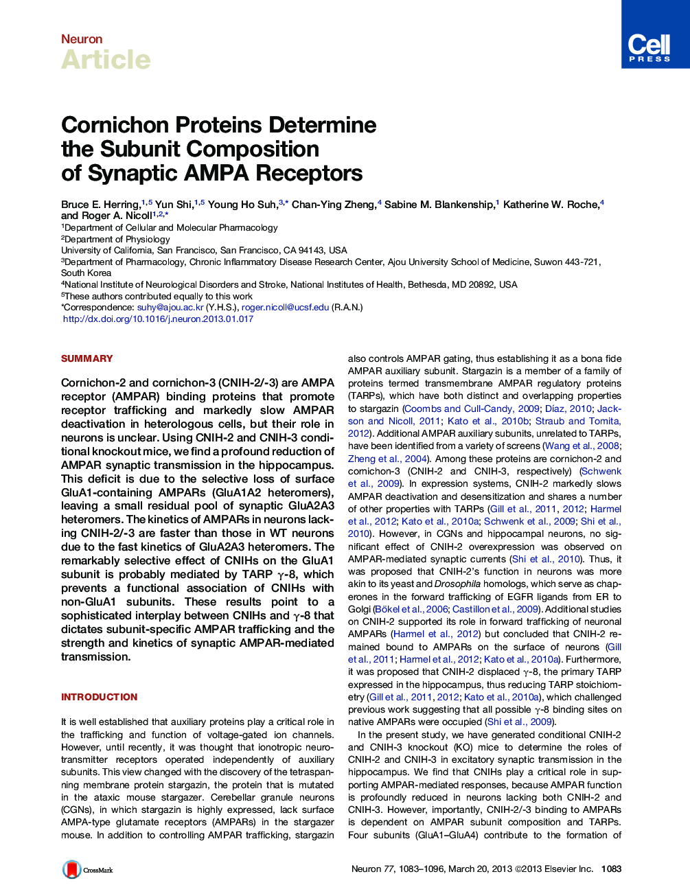 Cornichon Proteins Determine the Subunit Composition of Synaptic AMPA Receptors