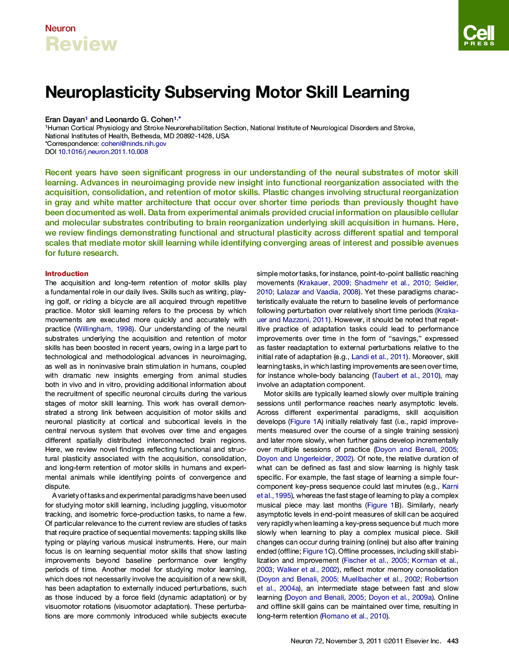 Neuroplasticity Subserving Motor Skill Learning