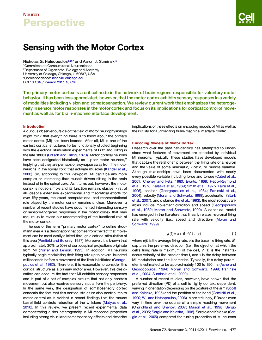 Sensing with the Motor Cortex