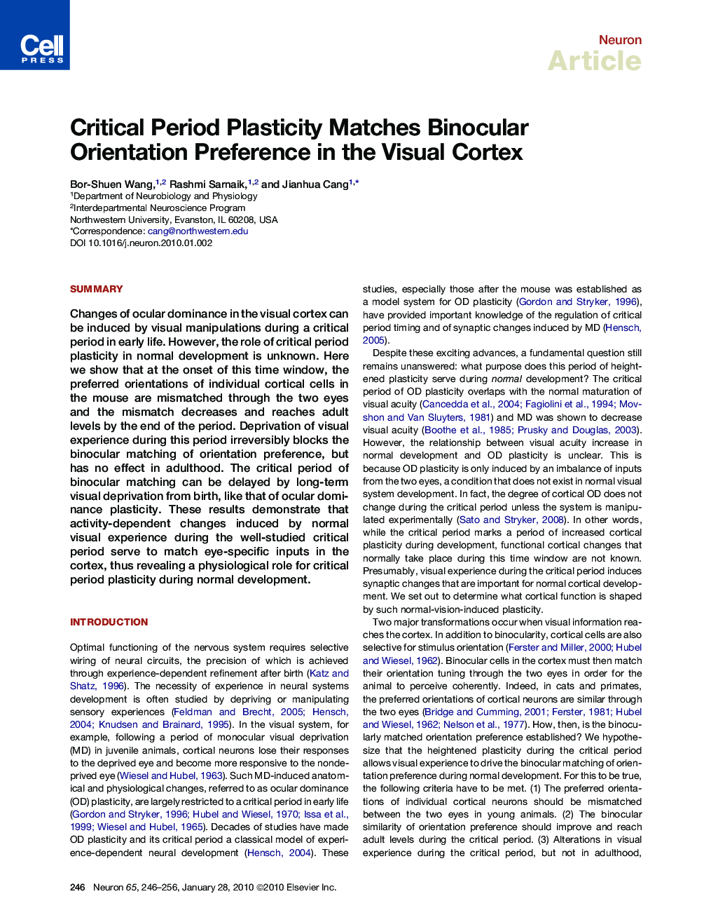 Critical Period Plasticity Matches Binocular Orientation Preference in the Visual Cortex