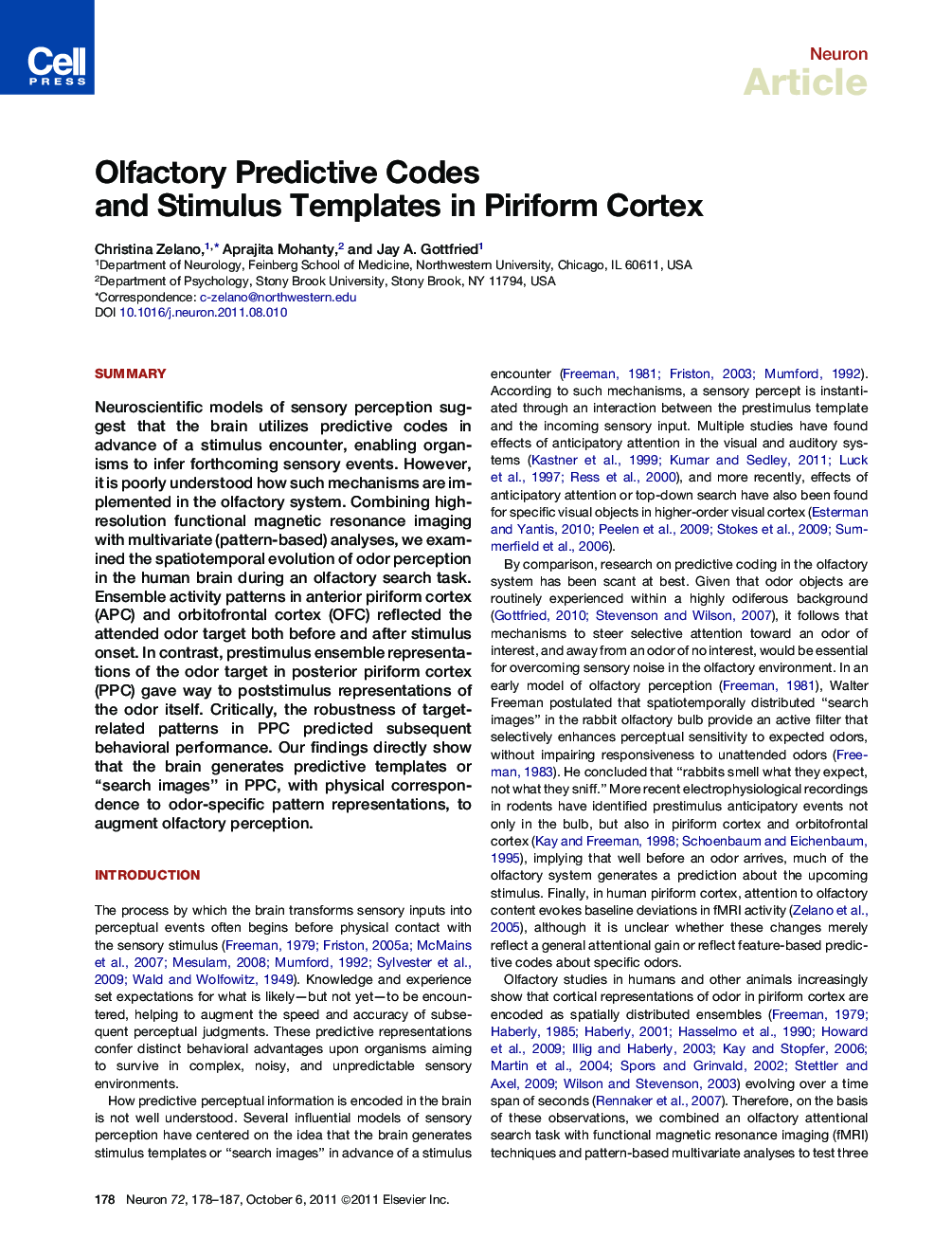 Olfactory Predictive Codes and Stimulus Templates in Piriform Cortex