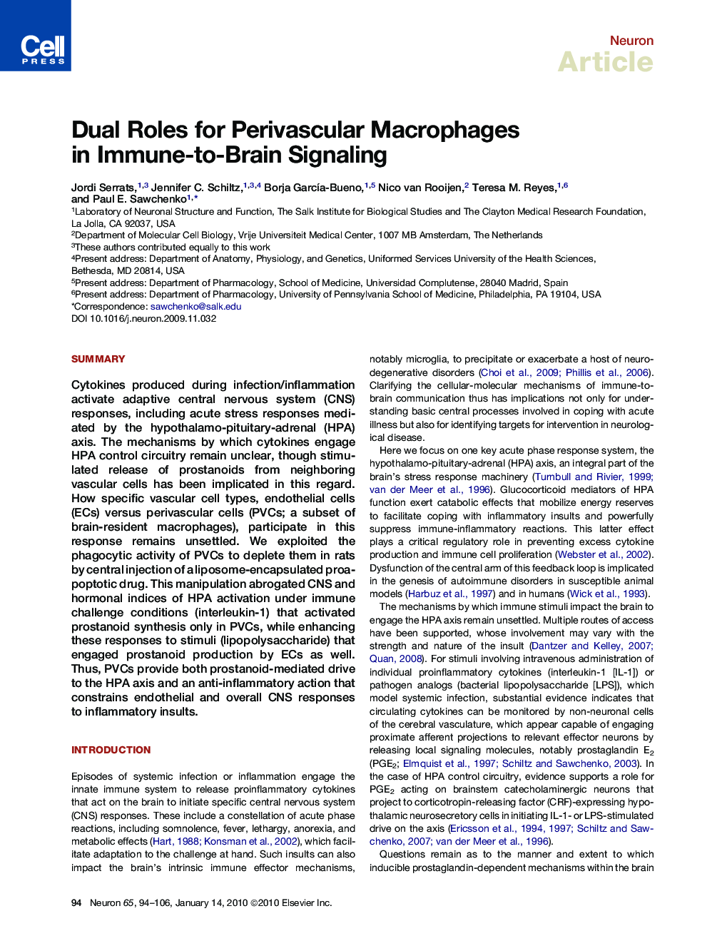 Dual Roles for Perivascular Macrophages in Immune-to-Brain Signaling